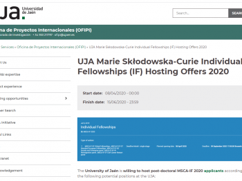 UJA Marie Skłodowska-Curie Individual Fellowships (IF) Hosting Offers 2020