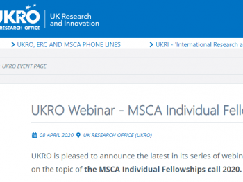 MSCA Individual Fellowships 2020 Webinar, 8 aprilie, ora 10.00-11.00 (ora UK)