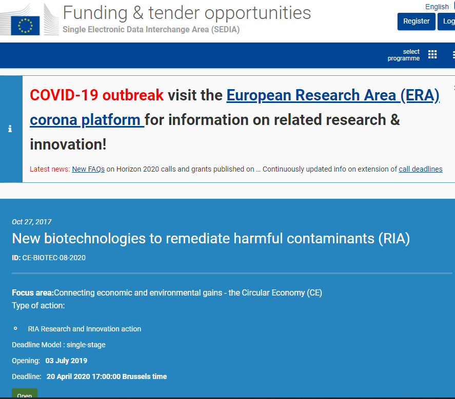 Colaborare cu China în cadrul H2020, apel ”CE-BIOTEC-08-2020” – nou termen: 19 iunie 2020