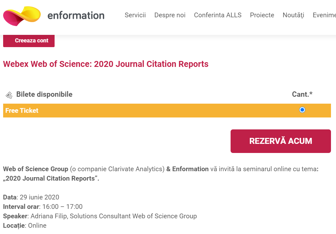 Webex Web of Science: 2020 Journal Citation Reports